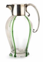 Lot 273 - Silver and glass claret jug of possible Christopher Dresser design