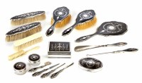 Lot 274 - Tortoiseshell and silver pique-work matched part dressing table set