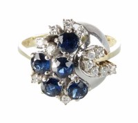 Lot 298 - Sapphire and diamond fancy cluster yellow and white gold ring