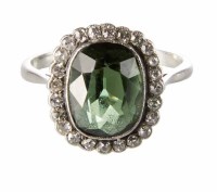 Lot 307 - Green tourmaline and diamond cushion shaped cluster  white gold ring