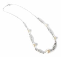Lot 315 - A 5 bead cultured white gold pearl necklace