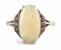Lot 334 - An art deco opal and diamond 18ct white gold ring