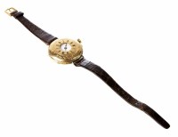 Lot 342 - 18ct gold half Hunter pocket watch, white enamel