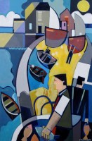 Lot 368 - Peter Stanaway, Seahouses, Northumberland, acrylic.