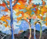 Lot 369 - Mike Weeden, Autumn Trees - Strath, oil.