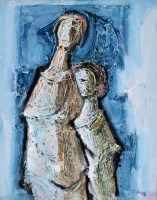 Lot 373 - Tadeusz Was, Mother and child, mixed media.