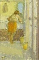 Lot 375 - William Selby, In the Cottage, oil.