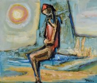 Lot 381 - Tadeusz Was, Seated figure, mixed media.