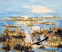 Lot 387 - Roger Quintaine, White Horse on the Camargue, oil.