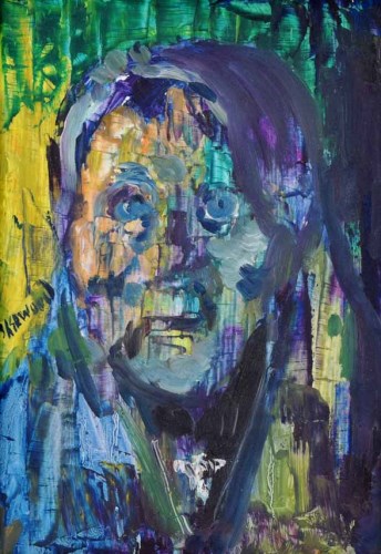Lot 423 - J.L. Isherwood, The Brooch on Old Woman, oil.