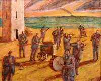 Lot 430 - Charlie Baird, Musicians, oil.