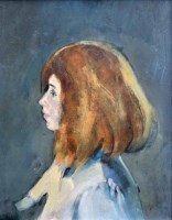 Lot 448 - Harold Riley, Female portrait, oil.