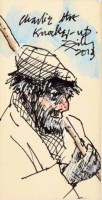 Lot 457 - Harold Riley, Charlie the Knocker-Up, mixed media drawing.