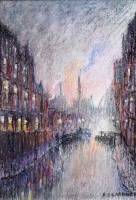 Lot 460 - Reg Gardner, Canal scene, pastel.