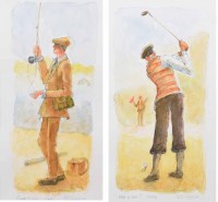 Lot 481 - Phil George, Gone fishin - study and Hole in one? - study, watercolours (2).