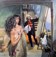 Lot 491 - After R.O. Lenkiewicz, Painter with Anna / St. Antony Theme, signed print.