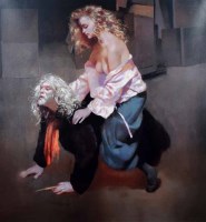 Lot 499 - After R.O. Lenkiewicz, The Painter with Lisa - Aristotle and Phyllis Theme, signed print.