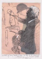 Lot 503 - After Harold Riley, Study of Lowry painting a man on top of his drawing, lithograph.