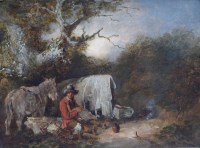 Lot 513 - E.R. Smythe, Travellers resting in rural landscapes, a pair, oil on canvas (2).