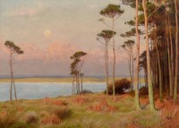 Lot 515 - James T. Watts, A Golden Moonrise on the Cornish Coast, oil.