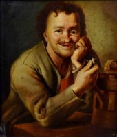 Lot 517 - T.C. 19th century, Portrait of a pipe smoker, oil.