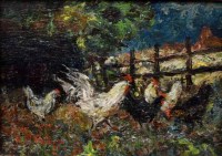 Lot 529 - Franco Paolo Palizzi, Chickens in a field, oil on canvas.
