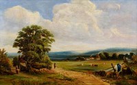 Lot 531 - Attributed to George Turner, Rural lane with figures, oil.