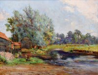 Lot 536 - José Weiss, River scene with fisherman, oil.
