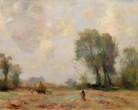 Lot 537 - William Miller Frazer, Haymaking in the Fens, oil.