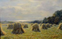 Lot 538 - Sir David Young Cameron, Harvest in Ayrshire, oil.