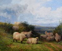Lot 572 - George Shalders, Sheep in Surrey, watercolour.