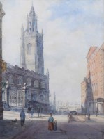 Lot 577 - J.I. Herdman, St. Nicholas Church and Mersey from Chapel Street, watercolour.