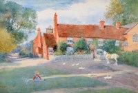 Lot 598 - Thomas Mackay, Village inn with figures, watercolour.