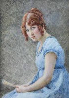 Lot 599 - Nellie Edmunds, Portrait of a lady, watercolour on ivory.