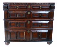 Lot 708 - 17th century oak chest of drawers.