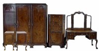 Lot 735 - 1930's figured walnut bedroom suite.