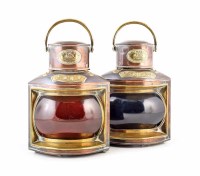 Lot 15 - A pair of brass ships lanterns by army and navy manufacturers W. Nunn & Co, London