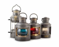 Lot 16 - Four steel ships lanterns for port, starboard, anchor and stern