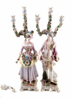 Lot 87 - Pair of large continental porcelain table candelabra