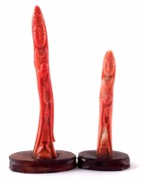 Lot 174 - Two 19th century Japanese pink coral figures Kannon