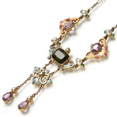 Lot 193 - A late 19th century enamel and vari gem necklace, in the manner of Giuliano