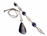 Lot 225 - 2 items of blue john set silver jewellery, comprising a circa 1930's 3-stone silver bracelet, with 3 pierced boating scene silver links (one between e