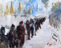 Lot 295 - Frederick J. England, Lay off Notice on the Fence, Longton, oil on canvas.