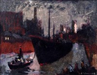 Lot 313 - David Alderman, Leaving Salford, acrylic on board.