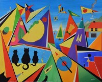 Lot 325 - David Wilde, Mickey, his son Edgar, and his daughter Daphne watch the Nature Regatta (Mrs Mickey is at home preparing tea), acrylic.
