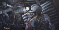 Lot 329 - Harry Malkin, We're on bonus, there's no time for a piss, acrylic.