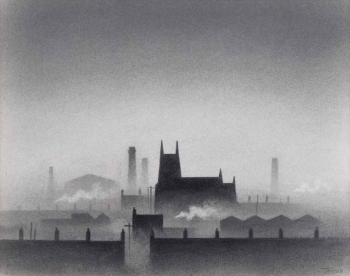 Lot 343 - Trevor Grimshaw, Church, graphite.