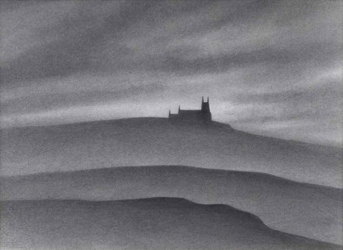 Lot 344 - Trevor Grimshaw, Hilltop Church, graphite.