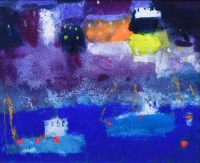 Lot 346 - Caroline Bailey, Blue Boats, Outer Harbour, mixed media.