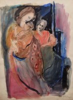 Lot 349 - Tadeusz Was, Mother and child, watercolour.